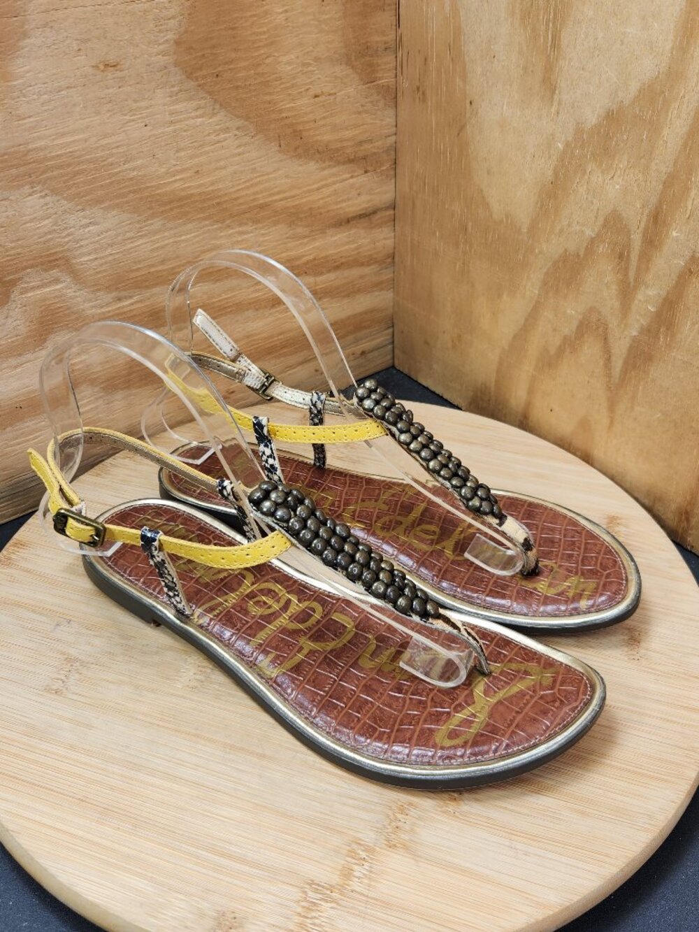 Sam Edelman Gigi Beaded Animal Print Flat Sandals Size 8